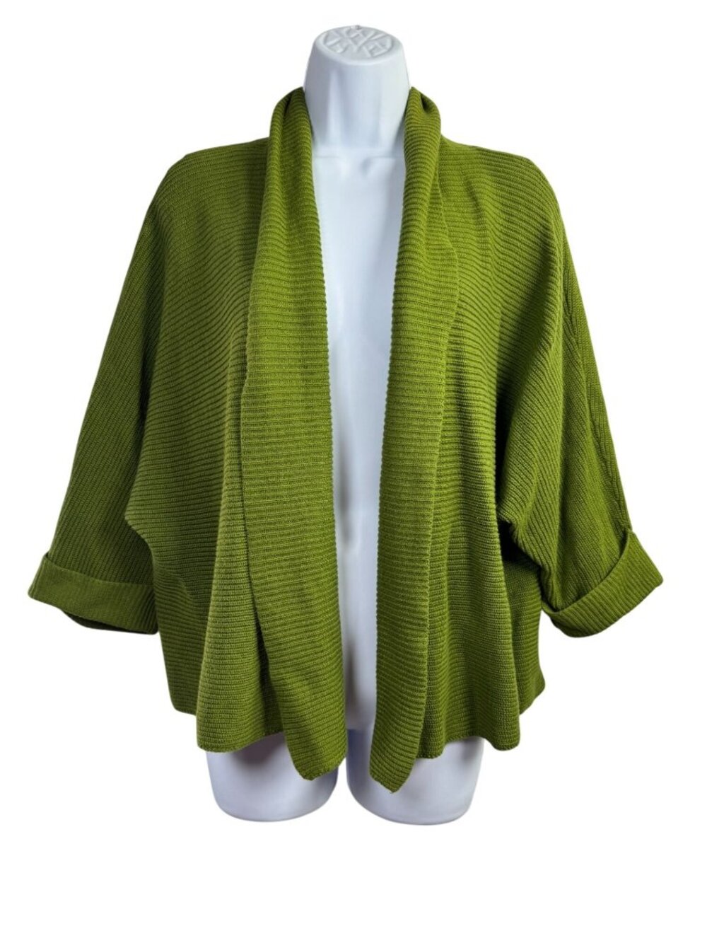 Bryn Walker Green Ribbed Open Front Sweater Cardigan 100% Cotton size Medium